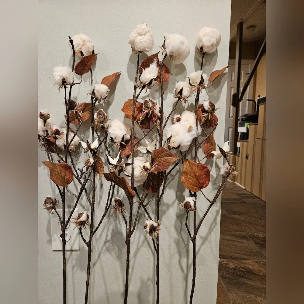 Farmhouse Cotton Arrangement Rustic Long Stems Set of 5 Cotton Branches 35